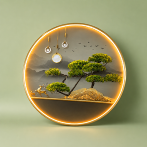Golden Bonsai Circular LED Wall Art