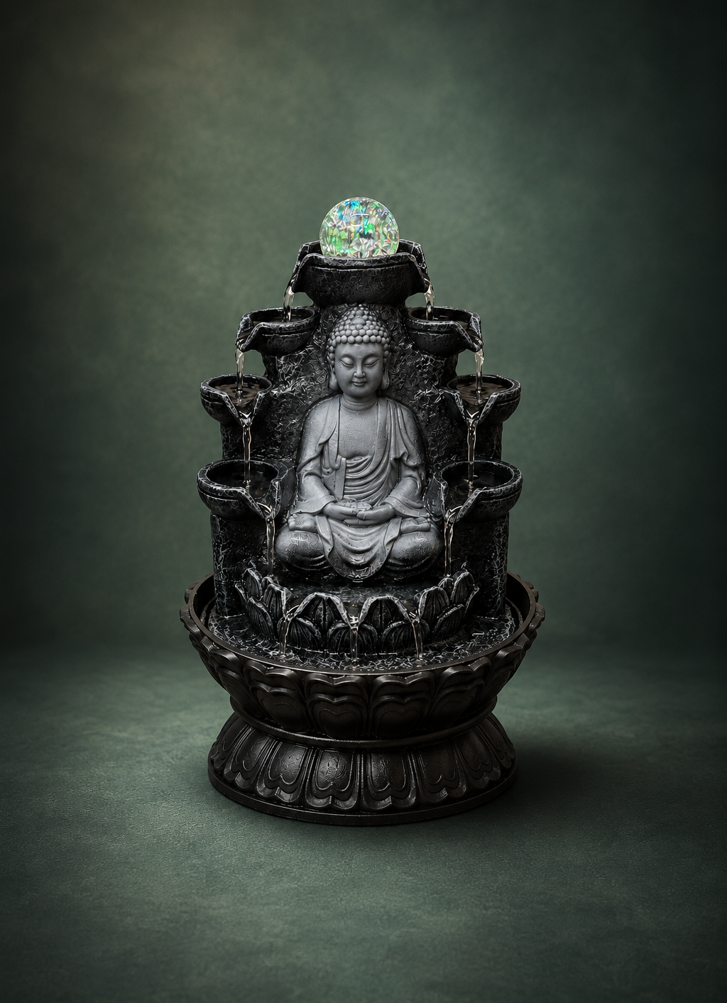 Zen Buddha Indoor Water Fountain with LED Crystal Ball