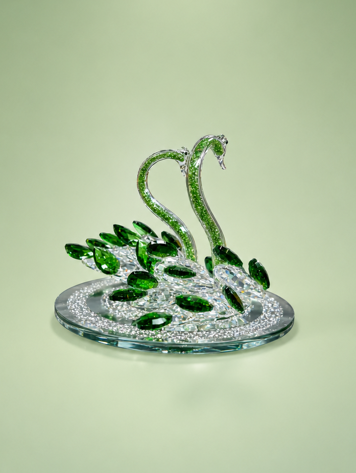 Crystal Emerald Swan Pair Centerpiece - Image 2