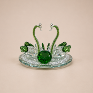 Crystal Emerald Swan Pair Centerpiece