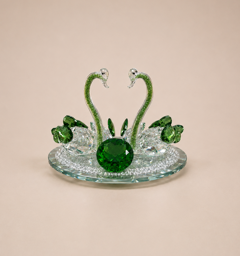 Crystal Emerald Swan Pair Centerpiece