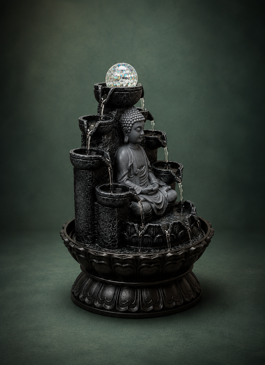 Zen Buddha Indoor Water Fountain with LED Crystal Ball - Image 2