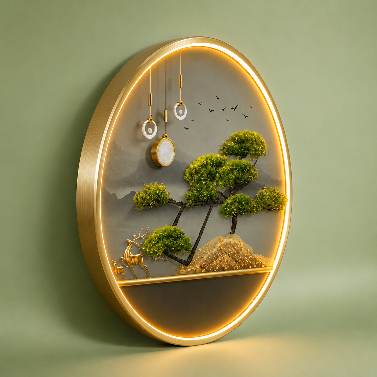 Golden Bonsai Circular LED Wall Art - Image 2